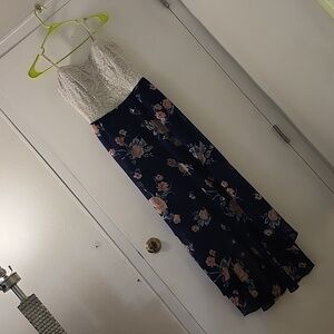 Lily Rose - Navy Pink Percale with white Lace Bodice & Navy Floral gown
